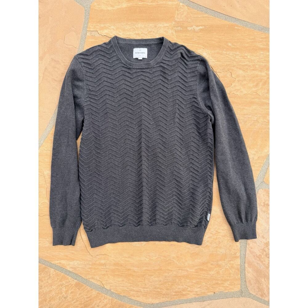 Peter Werth Sweater Men Large Gray Pullover Texture Long Sleeve